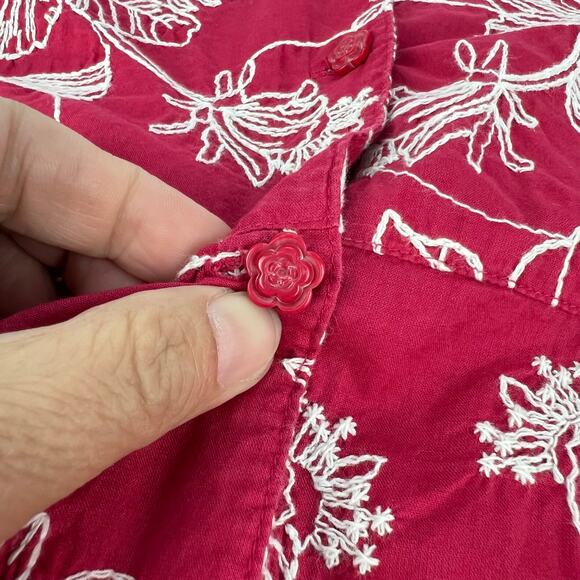 JH Collection XL Pink White Embroidered Floral Button Up Woman's Bell Slv Blouse - Picture 5 of 9